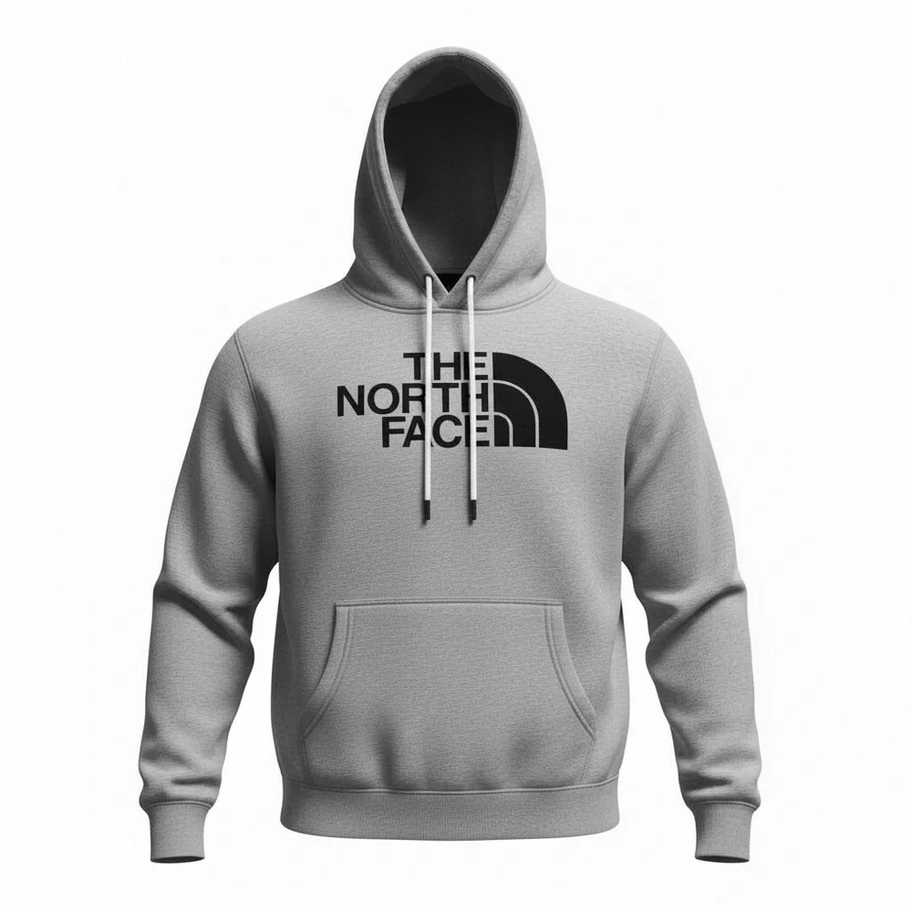 The North Face Gray Logo Hoodie Sweatshirt | Cozy Fleece | Unisex - Picture 1 of 8